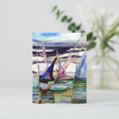 Sailboot Abstracte High Ocean Waves Blue Sky Briefkaart (Staand voorkant)