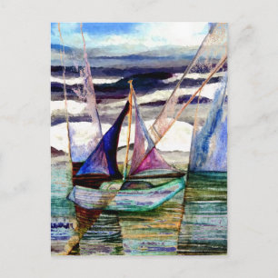 Sailboot Abstracte High Ocean Waves Blue Sky Briefkaart