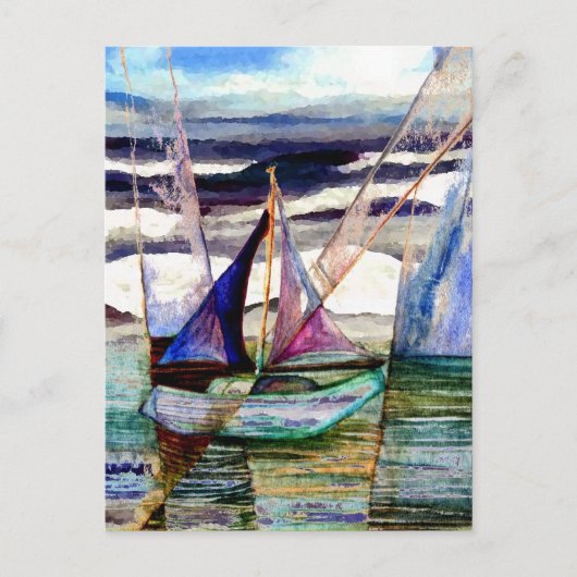 Sailboot Abstracte High Ocean Waves Blue Sky Briefkaart (Voorkant)