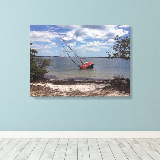 Sailboot Aground Canvas Afdruk (Insitu (Houten vloer))
