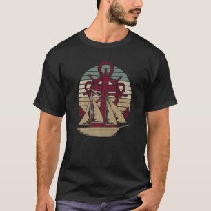Sailboot Anchor Skipper Retro Sailor Kapitein Sail T-shirt