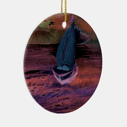 Sailboot Art Night Sailing a Quick Breeze Keramisch Ornament (Rechts)