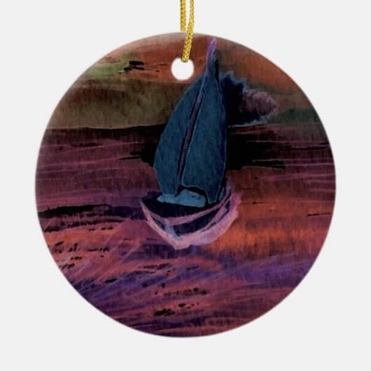 Sailboot Art Night Sailing a Quick Breeze Keramisch Ornament (Voorkant)