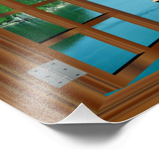 Sailboot Asian Mountains Window Foto Afdruk (Hoek)