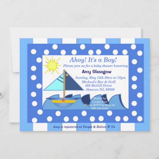 Sailboot Baby Boy Shower Uitnodiging (Voorkant)