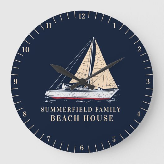 Sailboot Beach House Decor Nautical Family Grote Klok (Voorkant)