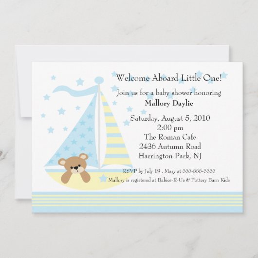 Sailboot Boy Baby shower Uitnodiging (Voorkant)