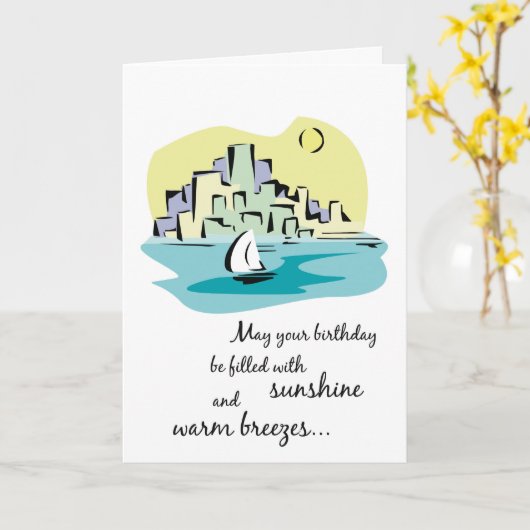 Sailboot City Birthday Kaart (Gele Bloem)
