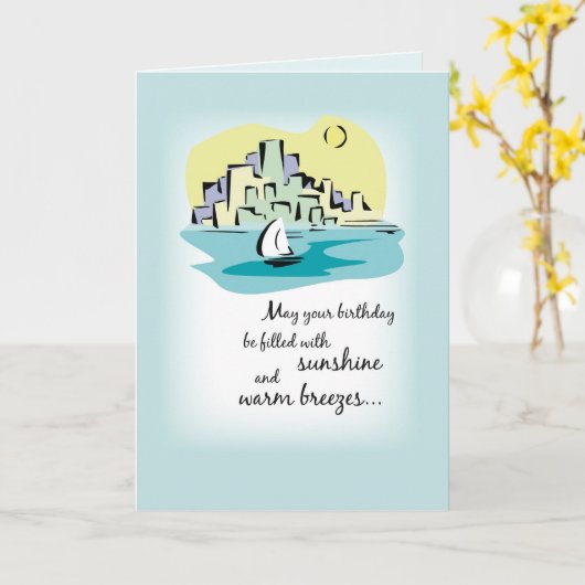 Sailboot City Birthday Kaart (Gele Bloem)