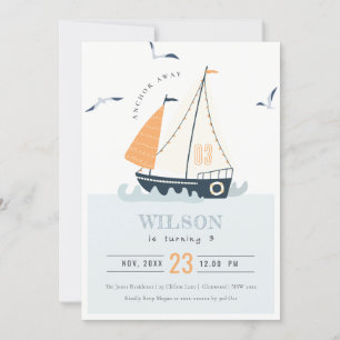 Sailboot Cute Nautical Sailboat Pastel Kids Birthd Bedankkaart