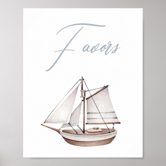 Sailboot Favor Table Sign in de Nautische Oceaan Poster (Voorkant)