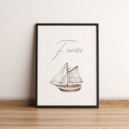 Sailboot Favor Table Sign in de Nautische Oceaan Poster