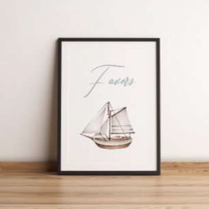 Sailboot Favor Table Sign in de Nautische Oceaan Poster