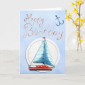 Sailboot Happy Birthday Kaart (Gele Bloem)