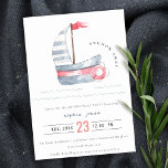 Sailboot Kids Birthday Kaart<br><div class="desc">Een Cute Nautical Pastel Red Blue Sailboat Theme Collectie... Het is een Elegant Simple Minimal waterverf Illustration of pastelred and blue sailboat with waves, perfect voor je baby shower aan de kust en kleine verjaardagsfeestjes. Het is zeer gemakkelijk om, met uw persoonlijke details aan te passen. Als u een ander...</div>