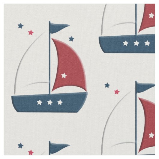 Sailboot Little Sailor Nautical Fabric Stof (Close Up)
