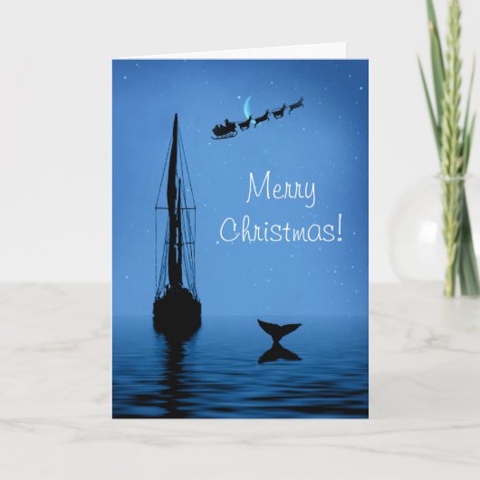 Sailboot Merry Kerstmis met walvis en kerstman Kaart (Voorkant)