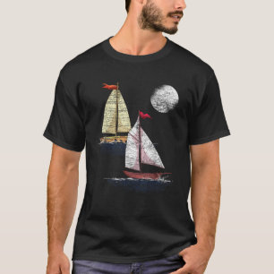 Sailboot met volle maan Zee op zee Nautical Sailor T-shirt