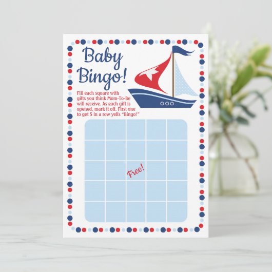 Sailboot Nautical Baby shower Bingo Game Kaart (Staand voorkant)