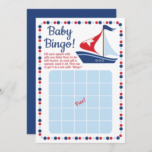 Sailboot Nautical Baby shower Bingo Game Kaart (Voorkant / Achterkant)