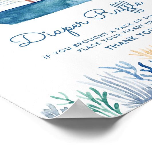 Sailboot Nautical Baby shower Diaper Raffle Sign Poster (Hoek)