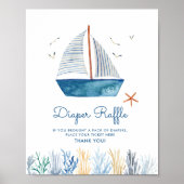 Sailboot Nautical Baby shower Diaper Raffle Sign Poster (Voorkant)