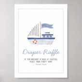 Sailboot Nautical Baby shower Diaper Raffle Sign Poster (Voorkant)