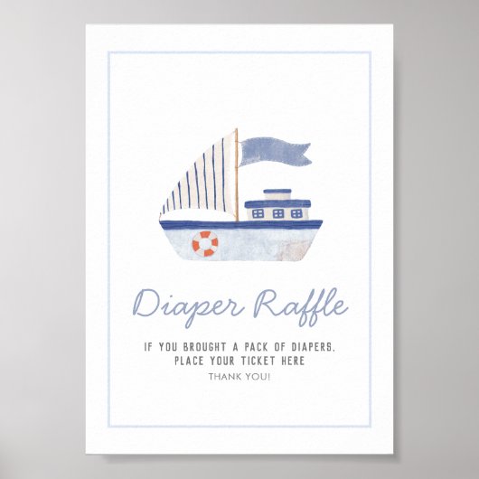 Sailboot Nautical Baby shower Diaper Raffle Sign Poster (Voorkant)
