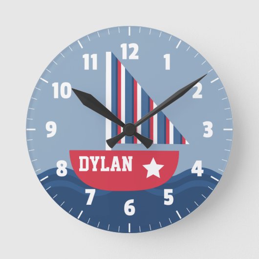 Sailboot Nautical for Kids Room Ronde Klok (Voorkant)