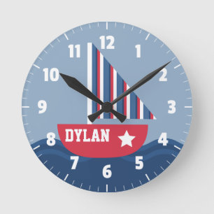 Sailboot Nautical for Kids Room Ronde Klok