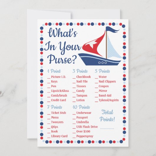 Sailboot Nautical What's in Your Purse Shower Game (Voorkant)