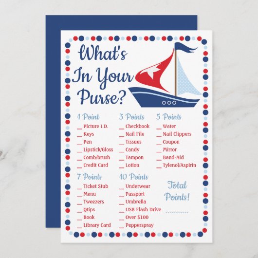 Sailboot Nautical What's in Your Purse Shower Game (Voorkant / Achterkant)