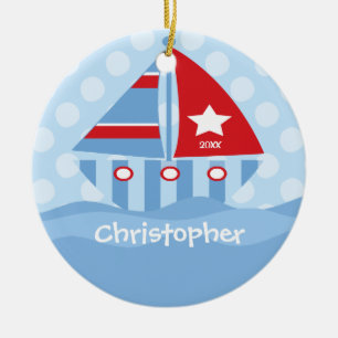 Sailboot Personalized Boy Kerstmis Ornament