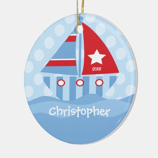Sailboot Personalized Boy Kerstmis Ornament (Links)