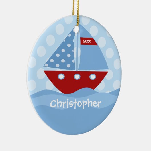 Sailboot Personalized Boy Kerstmis Ornament (Rechts)
