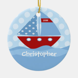 Sailboot Personalized Boy Kerstmis Ornament