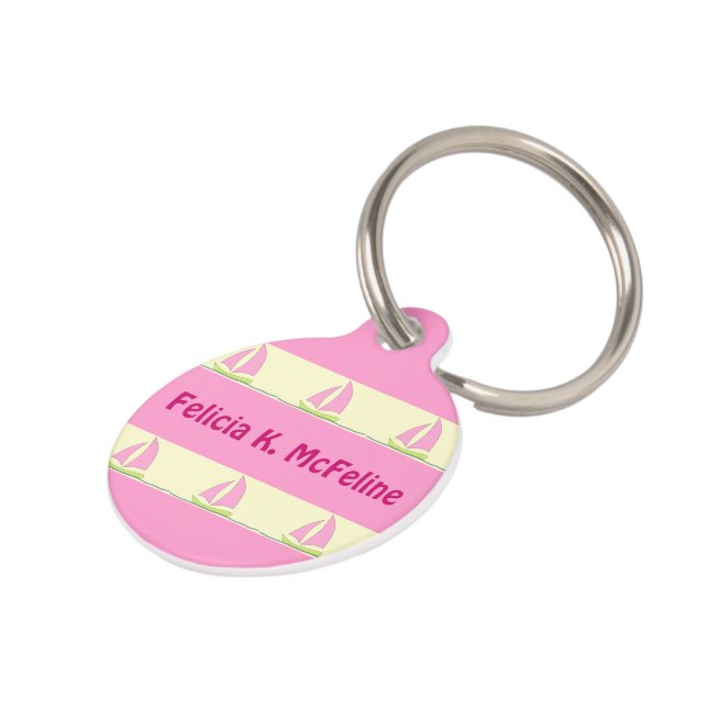 Sailboot Roze Stripe Speciaal Huisdierpenning (Zijkant)