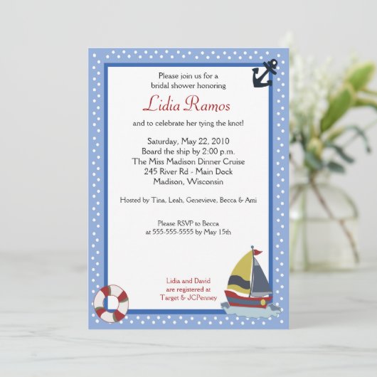 Sailboot Sailing Nautical 5x7 Vrijgezellenfeest Ui Kaart (Staand voorkant)