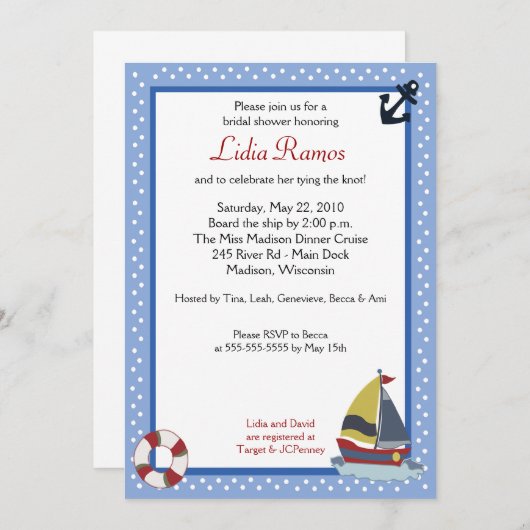 Sailboot Sailing Nautical 5x7 Vrijgezellenfeest Ui Kaart (Voorkant / Achterkant)