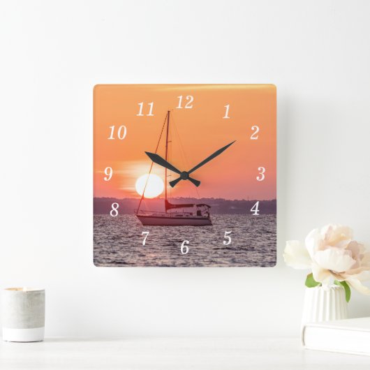 Sailboot Sunrise Wall Clock Vierkante Klok (Huis)