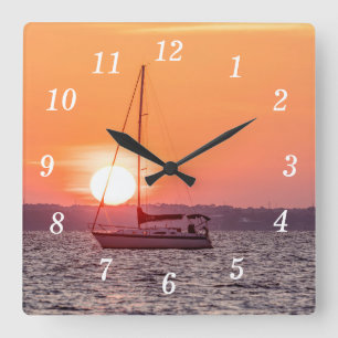 Sailboot Sunrise Wall Clock Vierkante Klok
