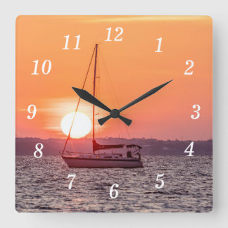 Sailboot Sunrise Wall Clock Vierkante Klok