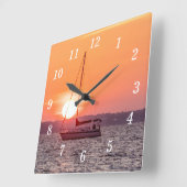 Sailboot Sunrise Wall Clock Vierkante Klok (Hoek)