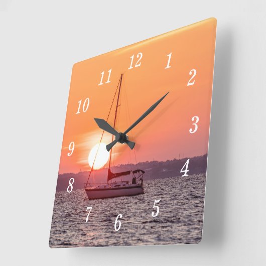 Sailboot Sunrise Wall Clock Vierkante Klok (Hoek)