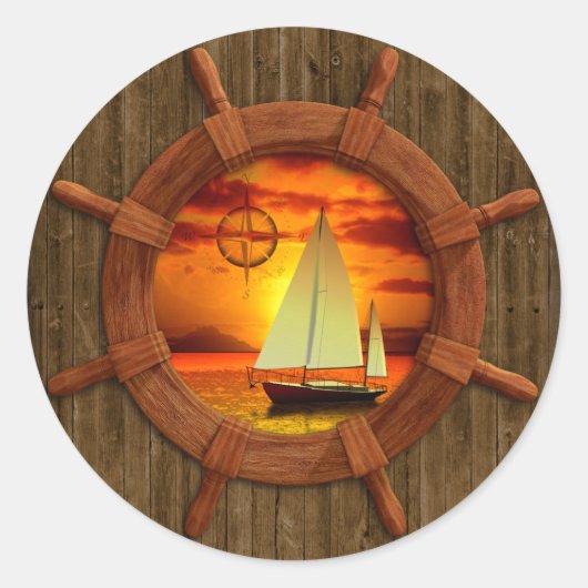 Sailboot Sunset Ronde Sticker (Voorkant)