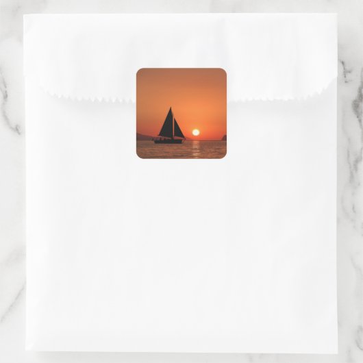 Sailboot Sunset Vierkante Sticker (Tas)