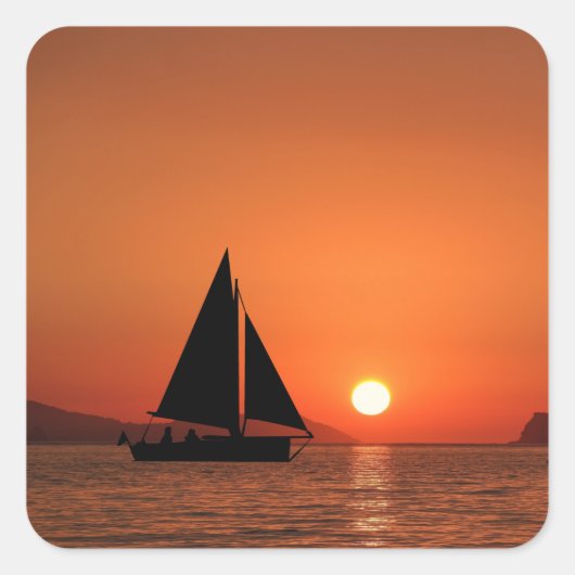Sailboot Sunset Vierkante Sticker (Voorkant)