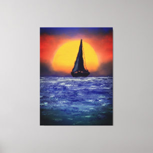 Sailboot Sunset - Waterverf Art Canvas Afdruk
