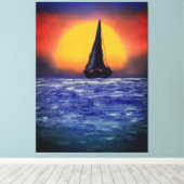 Sailboot Sunset - Waterverf Art Canvas Afdruk (Insitu (Houten vloer))