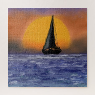 Sailboot Sunset - Waterverf Art - Legpuzzel